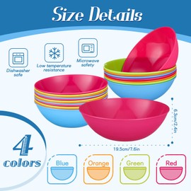 Tanlade 24 Pcs Plastic Serving Bowls of 32 oz Unbreakable and Reusable Colored Kids Bowls Cereal Bowls Microwave Dishwasher Safe for Children Dessert Fruit Salad Serving Snack Soup Popcorn, 4 Colors