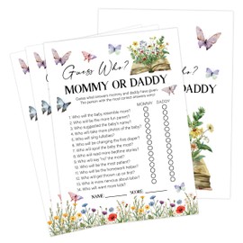 Storybook Baby Shower Games, Wildflower Butterfly Guess Who Mommy or Daddy Game for 30 Guests with Game Cards, Gender Reveal, Baby Shower Supplies & Decorations (DV43)