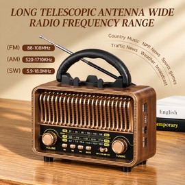 Retro Portable Radio for Home Listening – AM/FM/SW Tuning with Bluetooth, TF Card, AUX & Rechargeable Battery