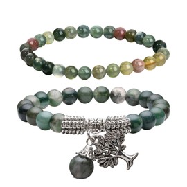VEHYEGOI 2Pcs Beaded Bracelets, Tree Of Life Pendant Bracelets, Bead Bracelets For Women, Stretch Stone Beaded Bracelets, Fashionable Bracelets