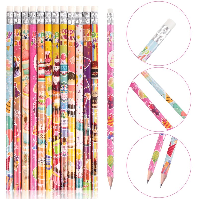Birthday Pencils 48 Pack #2 HB with Eraser Kids Party