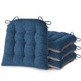 FlyGulls Chair Cushions for Dining Chairs Set of 4 Durable D-Shaped Seat Cushions with Non-Slip Backing Secure Ties Thick Cozy Seat Pad for Kitchen Dining Room Office(18x16.5x3in Navy)