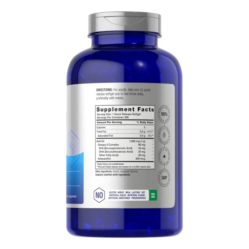 Aceite Krill 1000mg Omega 3 + Astaxantina 300caps Americano Sabor