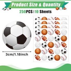 250 Pcs Sports Ball Stickers for Kids Soccer Stickers Football Stickers Baseball Stickers Basketball Stickers Volleyball Stickers for Kids Ball Themed Party Birthday Classroom Decorations Supplies
