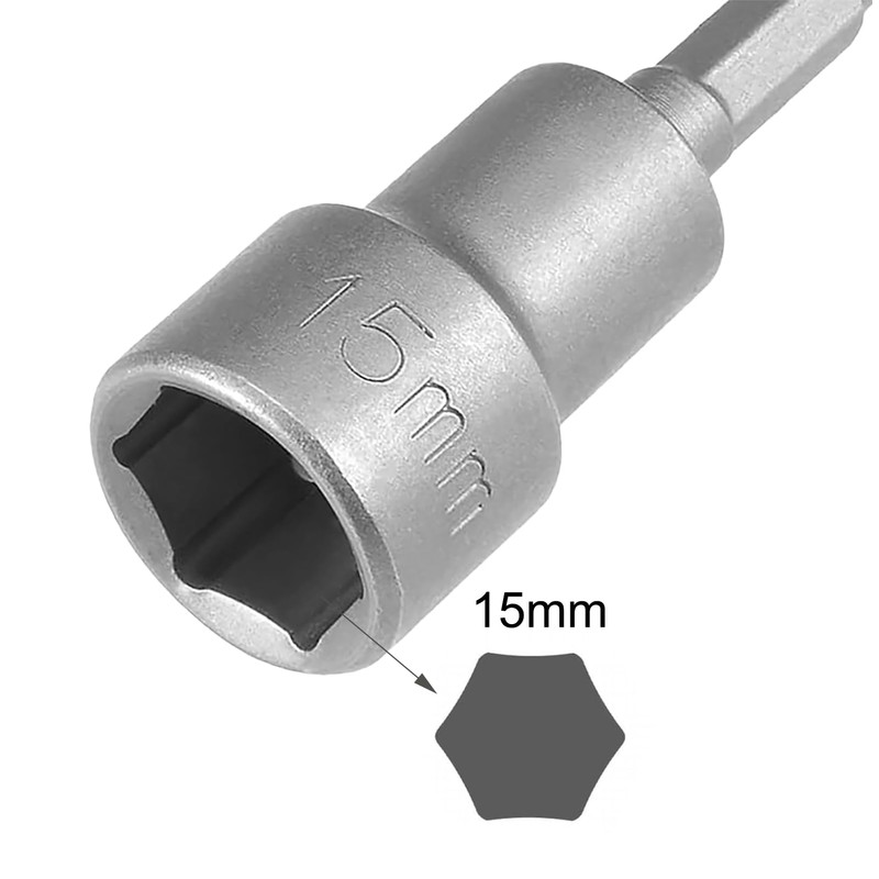 NACX 15mm Magnetic Nut Driver Bit Sets, 1/4" Hex Shank