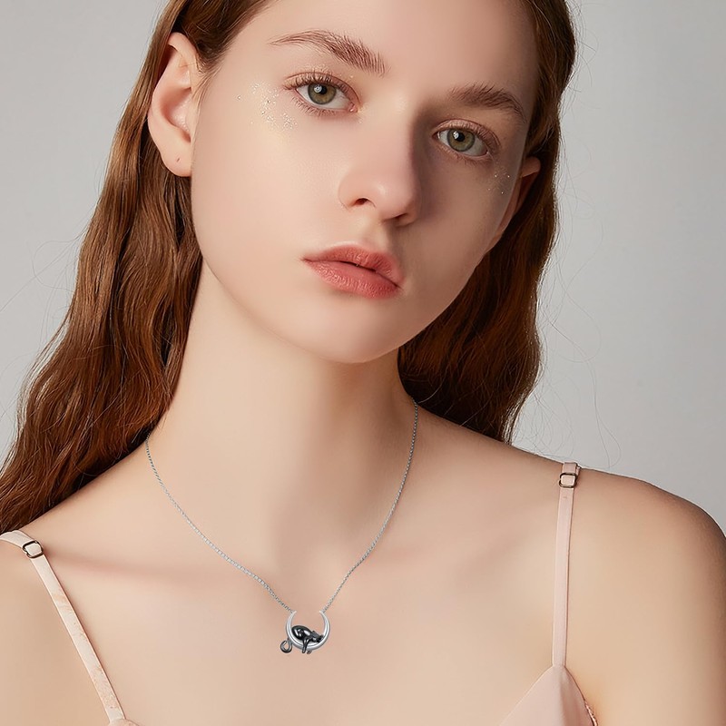 SLIACETE Black Cat Moon Necklace Black Cat Pendant Necklace Gift