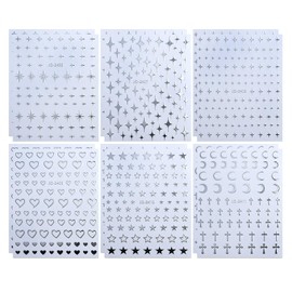 YFFSFDC Nail Art Seal, Nail Sticker, Glitter Nail Sticker, 3D Dimensional, Just Stick DIY Nail Decal, Ultra Thin, Fashion, Star, Heart, Nail Decoration, For Birthday Parties, Cultural Festivals (6