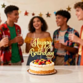 happy birthday Cake Topper, Happy Birthday Cake Bunting Decor,Birthday Party Decoration Supplies，Photo Booth Props (Gold)