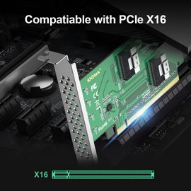 PCIe 4.0 X16 to Dual SlimSAS 8i, U2 SFF-8639 to SFF-8654 8i Slimline NVMe PCIe SSD Adapter for Motherboard, No PCIe Bifurcation Function, Supports 4 x U.2 SSD