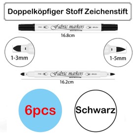 ElevaPulse Set of 6 Textile Pens Machine Washable Black - Fabric Pens for Creative DIY Projects, Textile Marker Set for All Fabrics, Durable