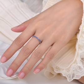 Old English Jewellers 925 Sterling Silver Blue Sapphire Cz Eternity Band Ring size J K L M N O P Q R S - September BIRTHSTONE - Rhodium Overlay (S)