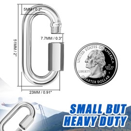 KINLINK 10PCS M5 3/16 Quick Link Chain Connector, 304 Stainless Steel Carabiner, Small Locking Carabiner Clips Heavy Duty Chain Link Connector for Connecting Hammock，Swing, Shade Sail-Capacity 650LB