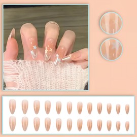 ALLEVG Nail Tips, Long, 24 Pieces, Nail Tips, Almond, Autumn, Winter, Popular, Japanese Style, Simple, Cute, Stylish, Coming of Age of Arts, School Entrance Ceremonies, Graduation Ceremonies,