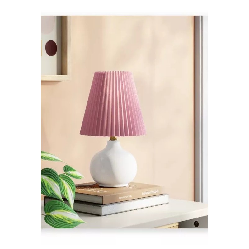 Room Essentials Ceramic Table Lamp with Pink Crepe Pleated Shade