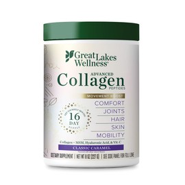 Great Lakes Wellness Movement Boost Advanced Collagen Peptides Powder with MSM, Hyaluronic Acid, Vitamin C - Joint Mobility & Comfort - Caramel Flavored - Non-GMO, Keto, Kosher - 8 oz