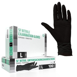 Nitrile Gloves, Box of 100 (L, Black) Disposable Gloves, Single Use Gloves, Examination Gloves, Nitrile Gloves, Powder-Free, Non-Latex, Non-Sterile, Latex-Free, Black, Large