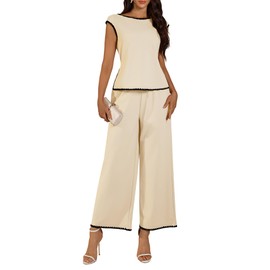 Berylove Women's 2 Piece Lounge Set Fashion Travel Outfits Vacation Tracksuit Comfy Wide Leg Airport Loungewear 601 Apricot M