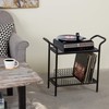 2-Tier Modern Matte Black Lattice Style Metal Turntable and Vinyl