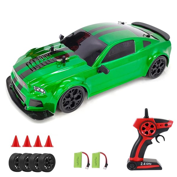 GoolRC RC Drift Car, 1:14 Scale Remote Control Car, 4WD 20KM/H High Speed RC Sport Racing Car, 2.4GHz RC Drifting Car for Adults with Cool Lights, 2 Batteries and Drift Tires + Racing Tires