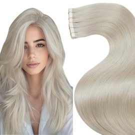Hetto Blonde Tape in Hair Extensions Human Hair Tape on Extensions Real Tape on Extensions Platinum Blonde #60 18inch 50g 20pcs