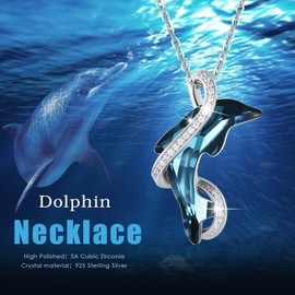 925 Sterling Silver Crystal Dolphin Pendant Necklace with Blue Crystals and Cubic Zirconia Infinity Necklace Jewelry Gifts for Women
