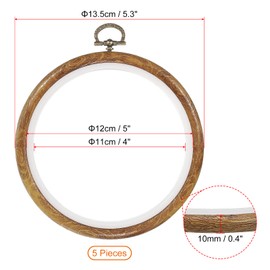 PATIKIL 5-Piece Round Imitated Wood Embroidery Hoop Set, 5 Inch, Rubber Metal, for Crafts & Decoration