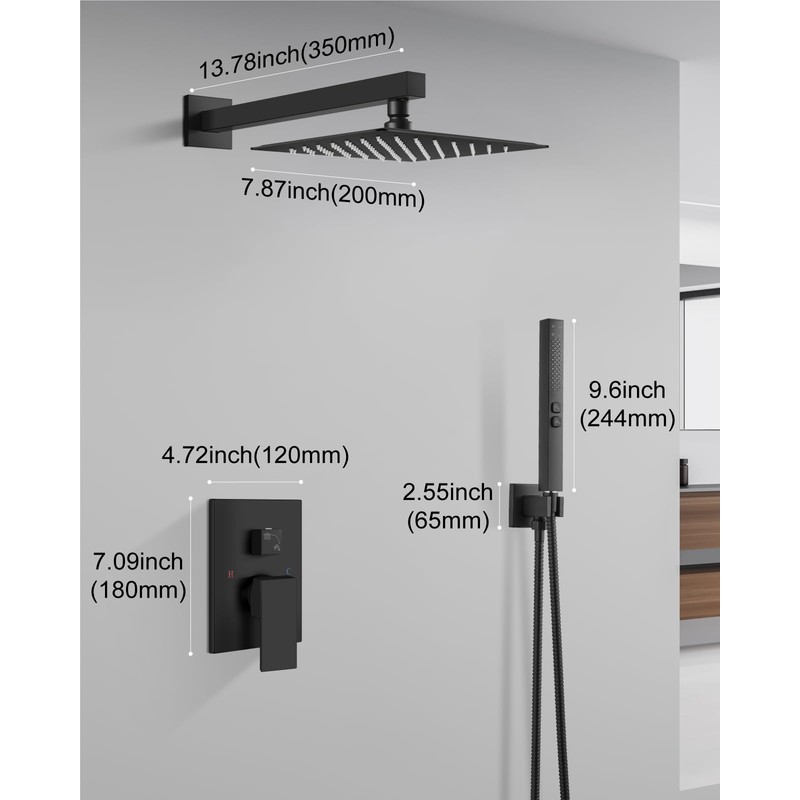 GBBNE Shower Faucet Set 8-Inch Rain Shower System Matte Black