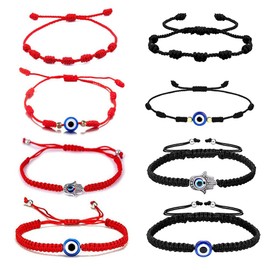 Jsleid Evil Eye Red Bracelet Adjustable, 8 Pieces Evil Eye Bracelet, Evil Eye Red Rope Bracelet, Evil Eye Red Bracelet, Adjustable Red Rope Bracelet, Lucky Evil Eye Bracelet, No