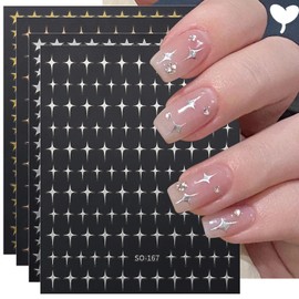 JMEOWIO 12 Sheets Colorful Star Nail Art Stickers Decals Self-Adhesive Pegatinas Uñas Silver Nail Supplies Nail Art Design Decoration Accessories