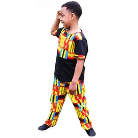 SHENBOLEN Boy African Print Kente Kids Ankara Suit African Ghana Tribal Clothing(A,X-Large)