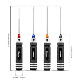 RCENJOY RC Hex Screw Driver Set 4PCS 1.5 2.0 2.5 3.0mm Hexagon Screwdriver Wrench Set RC Repair Tool Kit for RC Model Helicopter Drone Boat Car (Black)