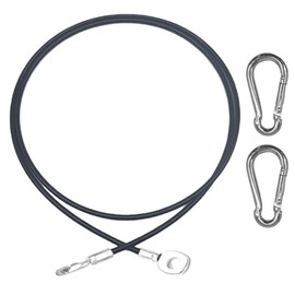 CampTeck U7280 Stainless Steel Gym Cable, Replacement Multi Gym Cable, Gym Pulley Cable, Gym Machine Fitness Cable with 2 x Carabiners - Black - 1.5m (4.9 ft)
