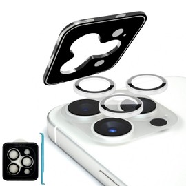 JFStene Camera Lens Protector for iPhone16 Pro/iPhone16 Pro Max Camera Cover 9H Tempered Glass Screen Protector Metal Individual Ring Camera Cover Drop Protection Case Friendly (Silver White)