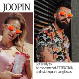 Joopin Polarized Sunglasses for Men Women, UV Protection Square Frame Driving Sun Glasses, Red Mirrored Lens/Clear Frame
