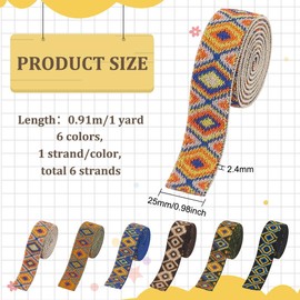 BENECREAT 6 Styles Jacquard Elastic Bands, 6 Yards/5.5 m Stretch Elastic Band, 25 mm Wide Polyester Elastic Band Waistband, Elastic Woven Jacquard Band for Sewing, Crafts, DIY