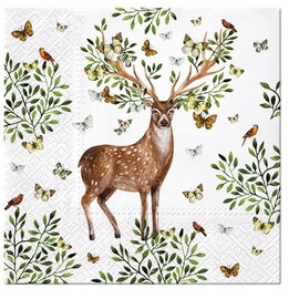 Servietten Tiere 20 Deer with Leaf Antlers Animal Motif Forest Hunting Hunter Table Decoration 33 x 33 cm