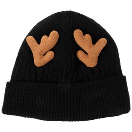 MAGICLULU 1pc Antler Knit Beanie Antler Warm Cap Adult Knitted Hat Reindeer Beanie Reindeer Hat Christmas Beanie for Adults Christmas Knitted Beanie Knit Hat Antlers Wool Hat Acrylic Black