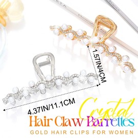 BARTOSI Fancy Pearl Claw Clips Gold Rhinestone Hair Clips Hair Accessories for Women (Pack of 2)