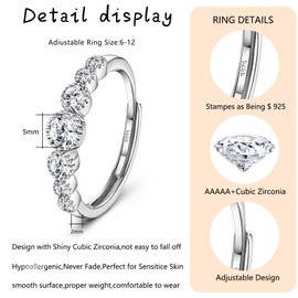 JeweBella Women's 925 Silver Adjustable Ring Women's Silver Cubic Zirconia Ring Engagement Ring Wedding Rings Wedding Rings Finger Ring Promise Ring Silver 925 Women's Jewellery Gifts Silver, Silver