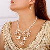 Aimimier 1920s Faux Pearl Necklace with Earrings White Stone Golden