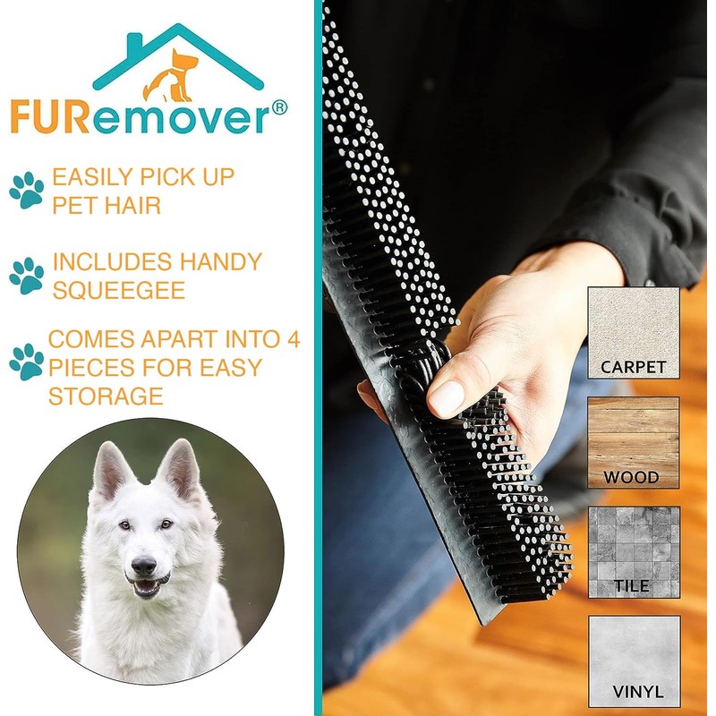 FURemover Sweep Pet Hair Rubber Broom with Squeegee and Attachable