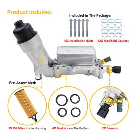 Aluminum Engine Oil Cooler & Oil Filter Housing | Fit for Chrysler 200 300, Jeep Grand Cherokee Wrangler, Ram 1500 ProMaster, Dodge Challenger Durango Journey 3.6L V6 | OE#: ‎926-876 926-959 5184294AE