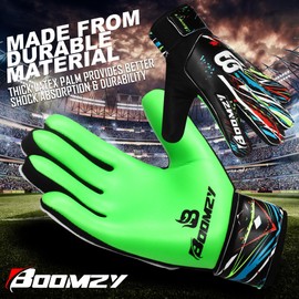 BOOMZY Soccer Goalie Gloves for Kids Boys Children, Youth & Adult Football Goalkeeper Gloves with Double Wrist Protection (Green Fluorescent, Size 5 suitable for 9 to 12 years old)