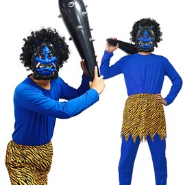 SISP Setsubun Demon Costume, Cosplay, Adult, Blue Demon (Luxurious 7-Piece Set with Full Body Tights), Realistic, Demon Pants, Gold Stick, Mask, Wig, Bean Scattering, Event, Costume, Blue Demon