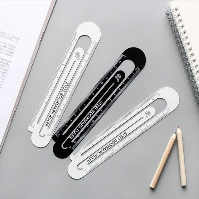 2Pcs Multifunctional Metal Bookmark and 15cm Ruler, Straight Ruler Measuring