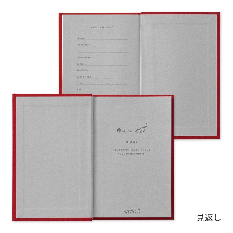 Midori 12887006 Diary with Embroidered Bookmark Cat Pattern