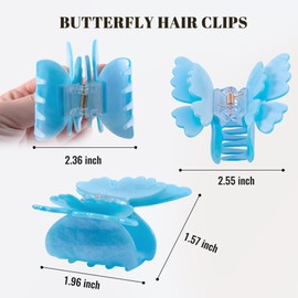 hisial 4Pcs Double Layered Butterfly Hair Claw Clips for Women Girls Fashion Jaw Clip Elegant Hair Accessories for Thick and Thin Hair（Green/Blue/Purple）