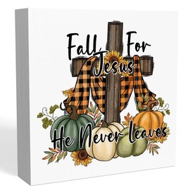 Christian Fall Decorations, Religious Fall Decorations, Fall for Jesus Autumn Decor for Room, Autumn Thanksgiving Decor for Kitchen 5 x 5 inches