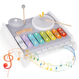 Montessori Wooden Percussion Instruments Toy Kid Drum Set Colorful Xylophone Musical Toys Preschool Music Educational Toy Birthday Gifts for Toddlers Girls Boys