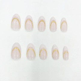 JUSTOTRY Pack of 24 Stiletto Nails for Gluing, Short, Milky French False Nails, Nude Almond False Nails, Press-On Nails with Nail Glue, Acrylic Fingernails, Fake Nails, Short for Women